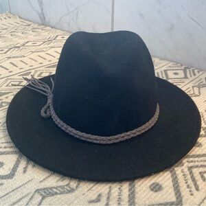 NWT Lucky Brand Black Wool Panama Tassel Hat Cowboy Fedora OS boho